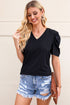 Modern Cotton Blend Puff Sleeve V Neck Shirt