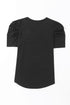 Modern Cotton Blend Puff Sleeve V Neck Shirt