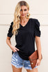 Modern Cotton Blend Puff Sleeve V Neck Shirt
