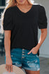 Modern Cotton Blend Puff Sleeve V Neck Shirt