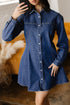 Modern Denim Long Sleeve Flared Shirt Collar Mini Dress