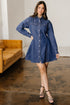 Modern Denim Long Sleeve Flared Shirt Collar Mini Dress
