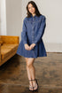 Modern Denim Long Sleeve Flared Shirt Collar Mini Dress