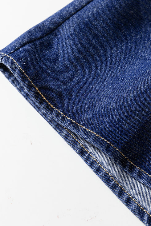 Modern Denim Long Sleeve Flared Shirt Collar Mini Dress