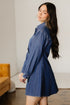 Modern Denim Long Sleeve Flared Shirt Collar Mini Dress
