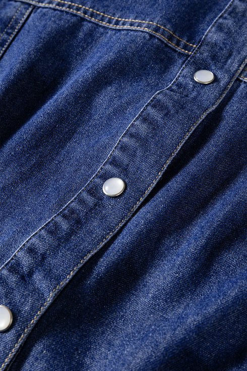 Modern Denim Long Sleeve Flared Shirt Collar Mini Dress