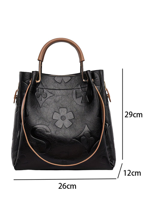 Modern Embossed Floral Faux Leather Top Handle Shoulder Bag