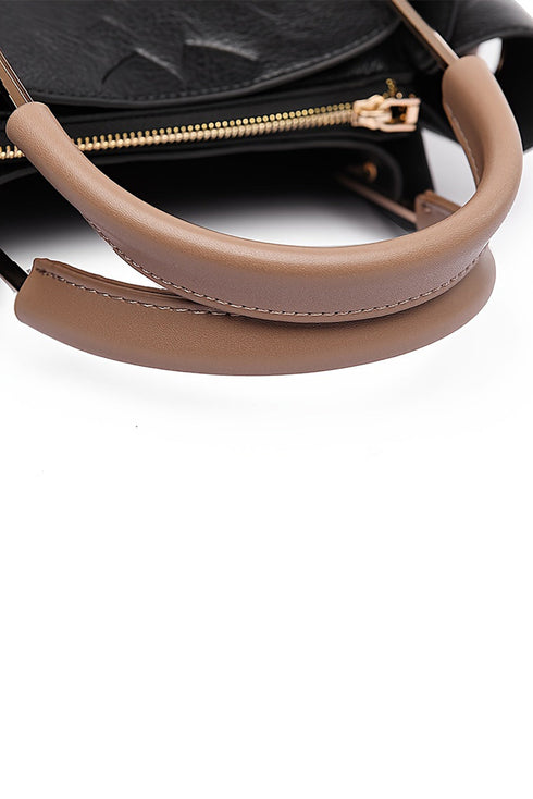 Modern Embossed Floral Faux Leather Top Handle Shoulder Bag