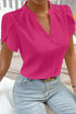 Modern Exclusive Silky Notched Neckline Petal Sleeve Blouse