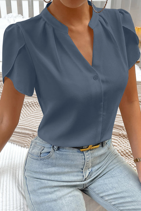 Modern Exclusive Silky Notched Neckline Petal Sleeve Blouse