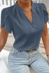 Modern Exclusive Silky Notched Neckline Petal Sleeve Blouse