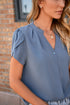 Modern Exclusive Silky Notched Neckline Petal Sleeve Blouse