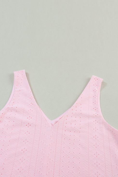 Modern Eyelet Knit Patterned Loose V Neck Tank Top