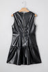 Modern Faux Leather Ruffle Hem Sleeveless Mini Dress