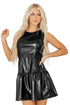 Modern Faux Leather Ruffle Hem Sleeveless Mini Dress