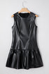 Modern Faux Leather Ruffle Hem Sleeveless Mini Dress