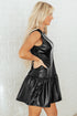 Modern Faux Leather Ruffle Hem Sleeveless Mini Dress