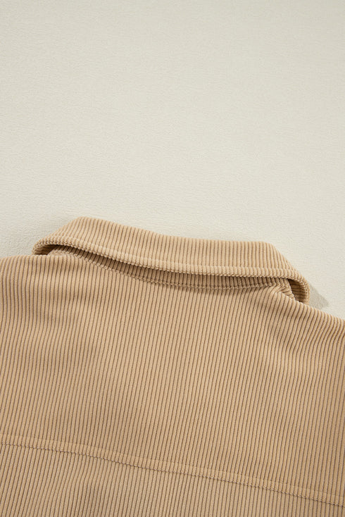 Modern Frilled Pocket Button Up Corduroy Shirt Jacket