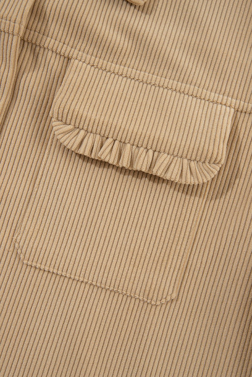 Modern Frilled Pocket Button Up Corduroy Shirt Jacket