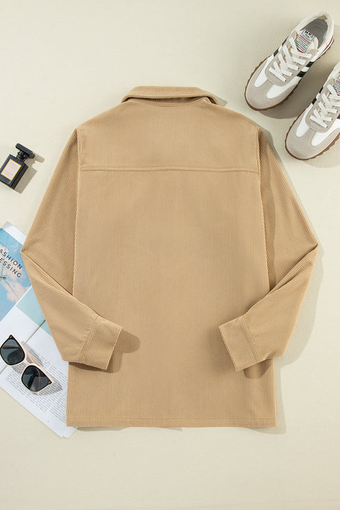 Modern Frilled Pocket Button Up Corduroy Shirt Jacket