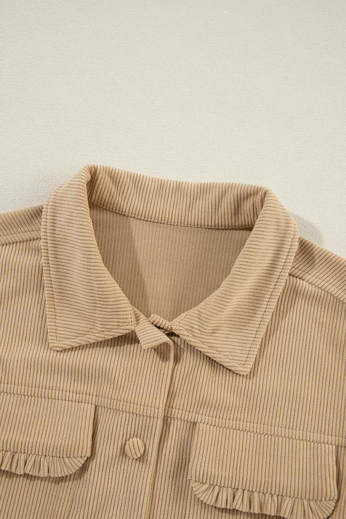 Modern Frilled Pocket Button Up Corduroy Shirt Jacket