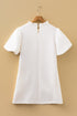 Modern Frilled Round Neck Puff Sleeve Shift Mini Dress