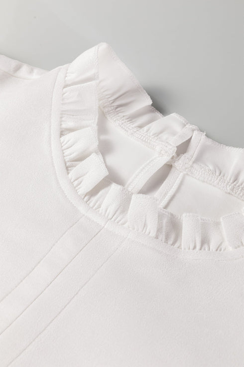 Modern Frilled Round Neck Puff Sleeve Shift Mini Dress