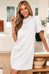 Modern Frilled Round Neck Puff Sleeve Shift Mini Dress