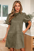Modern Frilled Round Neck Puff Sleeve Shift Mini Dress