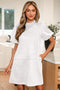 Modern Frilled Round Neck Puff Sleeve Shift Mini Dress