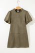 Modern Frilled Round Neck Puff Sleeve Shift Mini Dress