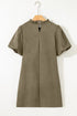 Modern Frilled Round Neck Puff Sleeve Shift Mini Dress