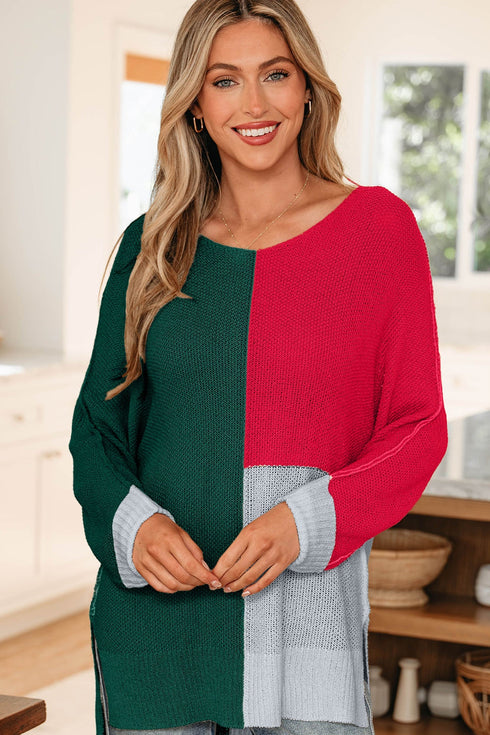 Modern Geometric Block Drop Shoulder Sweater