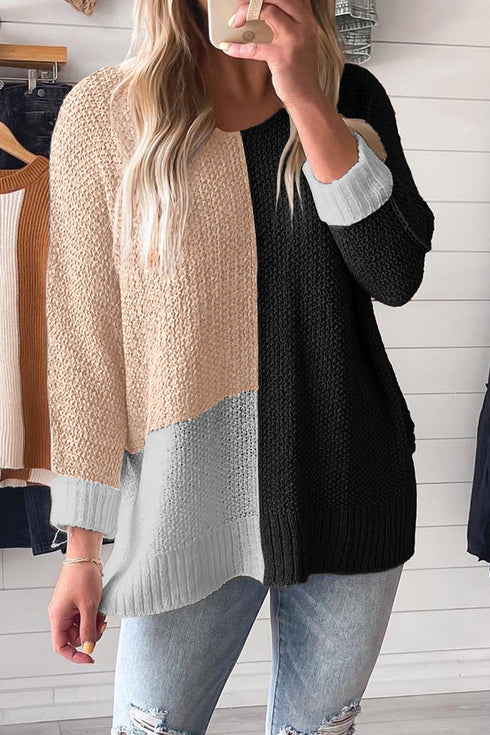 Modern Geometric Block Drop Shoulder Sweater