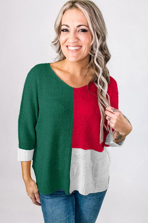 Modern Geometric Block Drop Shoulder Sweater