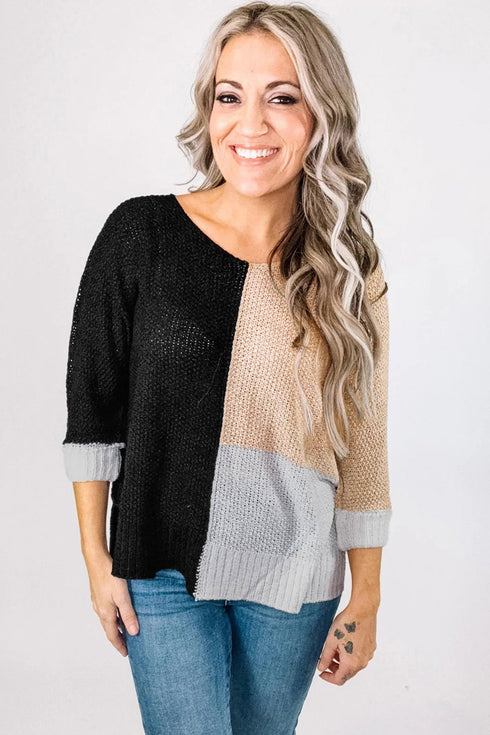 Modern Geometric Block Drop Shoulder Sweater