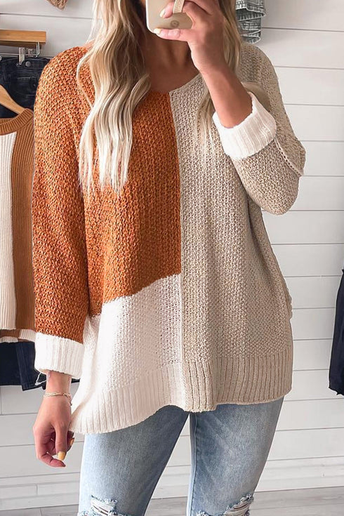 Modern Geometric Block Drop Shoulder Sweater