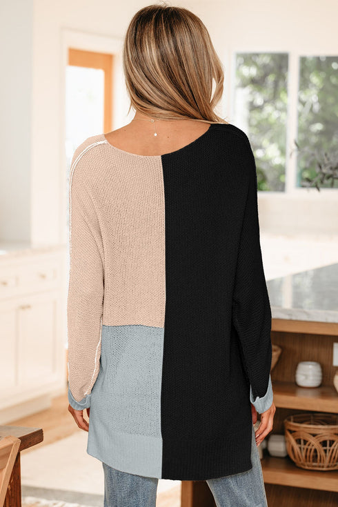 Modern Geometric Block Drop Shoulder Sweater
