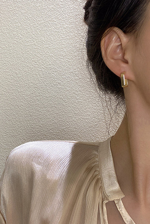Modern Geometric Plated Alloy Square Hook Earrings