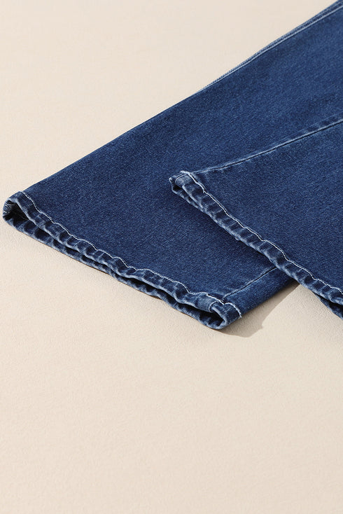 Modern High Waist Button Front Wide Leg Cropped Jeans