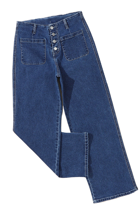 Modern High Waist Button Front Wide Leg Cropped Jeans