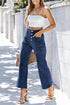Modern High Waist Button Front Wide Leg Cropped Jeans