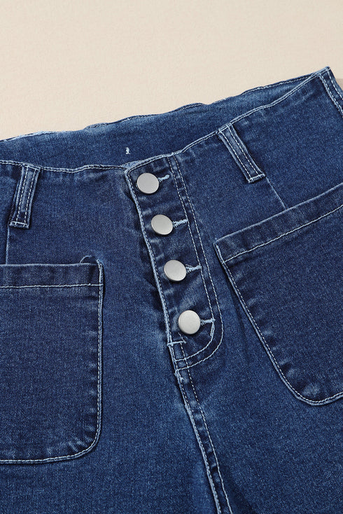 Modern High Waist Button Front Wide Leg Cropped Jeans