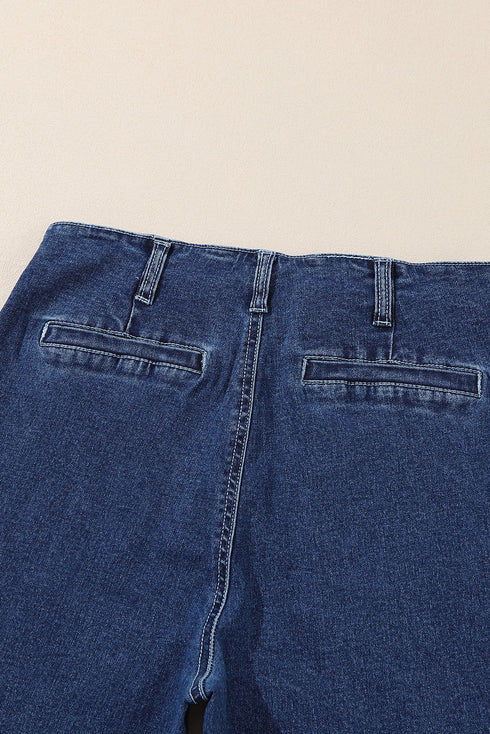 Modern High Waist Button Front Wide Leg Cropped Jeans