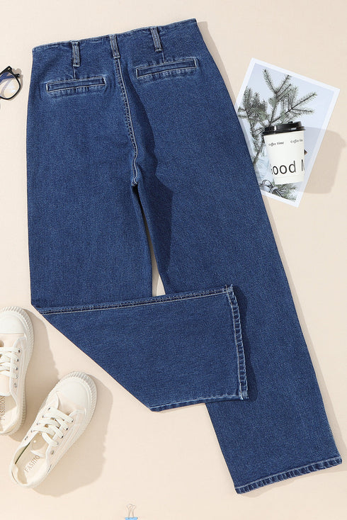 Modern High Waist Button Front Wide Leg Cropped Jeans