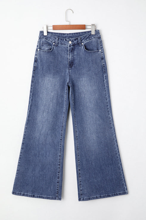 Modern High Waist Solid Button Fly Flare Jeans