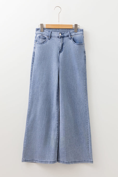 Modern High Waist Solid Button Fly Flare Jeans