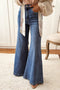 Modern High Waist Solid Button Fly Flare Jeans