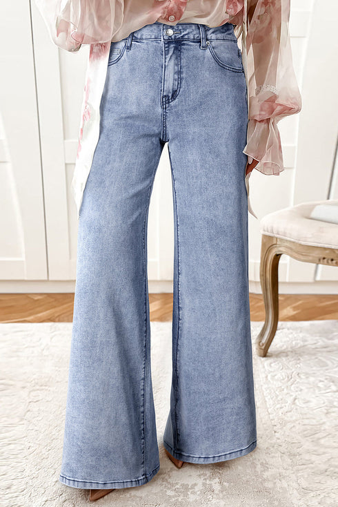 Modern High Waist Solid Button Fly Flare Jeans