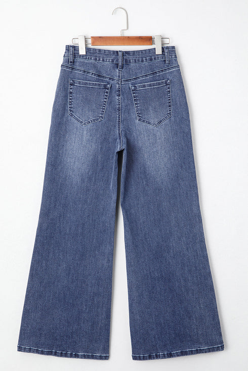 Modern High Waist Solid Button Fly Flare Jeans